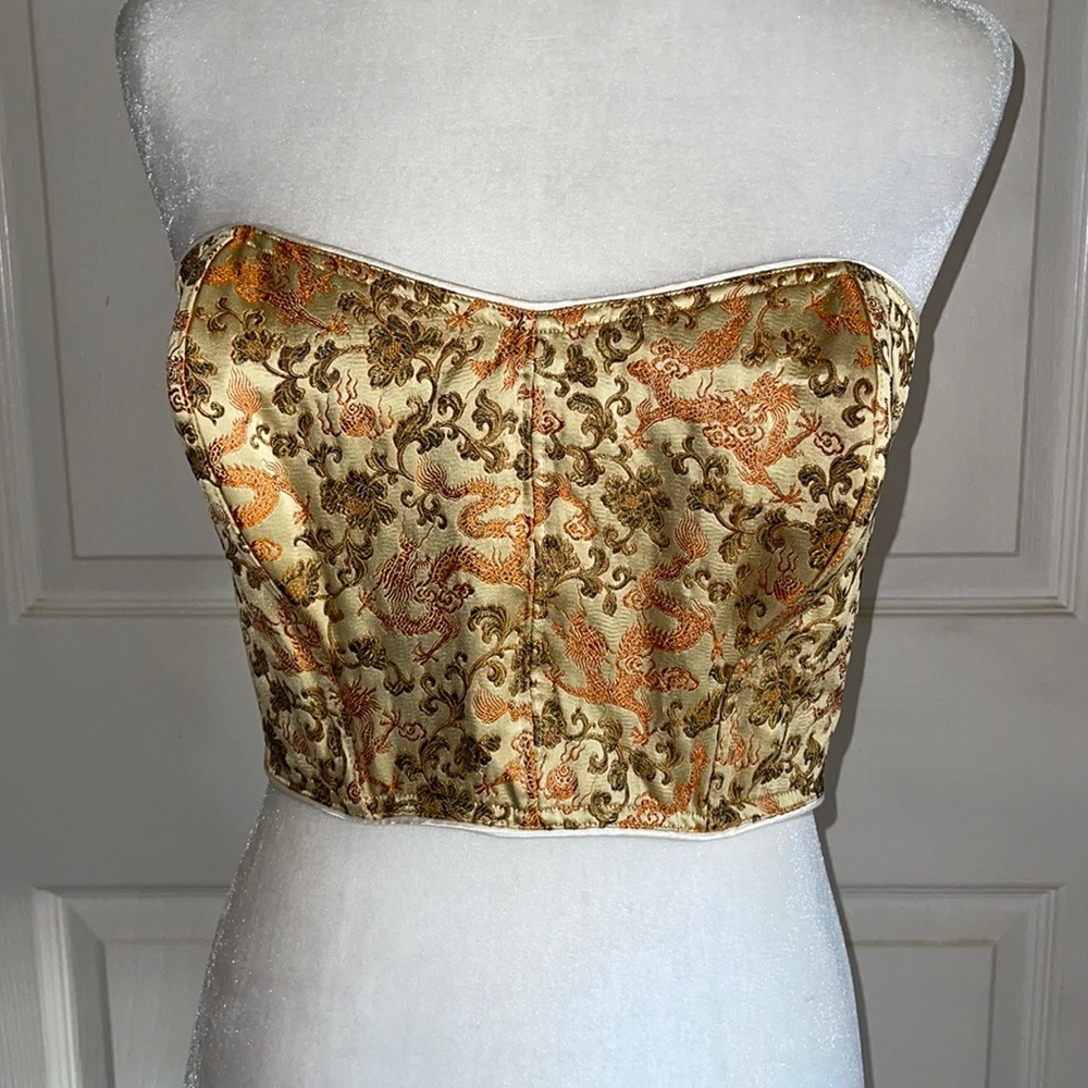 Hand Crafted Asian Dragon Embroidered Bustier corset
